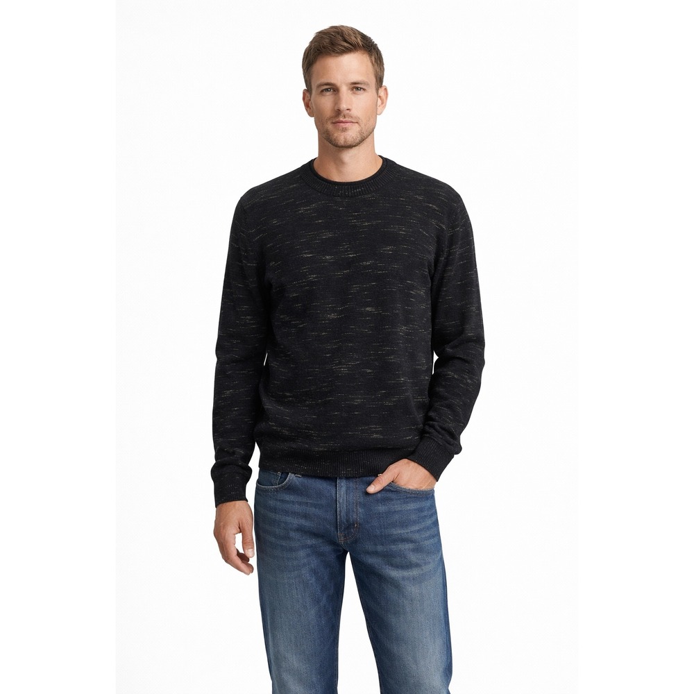 Billy Reid Crewneck Merino Wool Pullover Sweater XL, Black‎ and Tan Melange